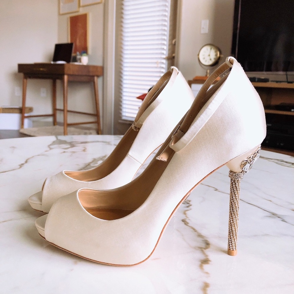 Badgley Mischka Crystal-Embellished Peep-Toe Pumps